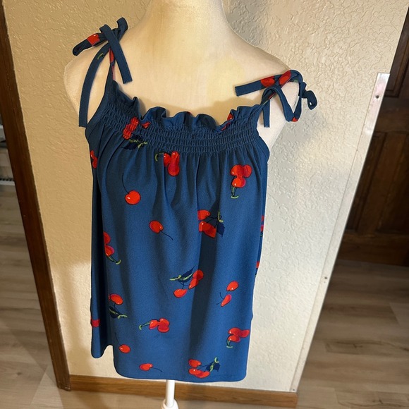 Modcloth Tank Top Womens Medium Blue Cherry Bomb Print Coquette 90 Kidcore Retro - Picture 12 of 14